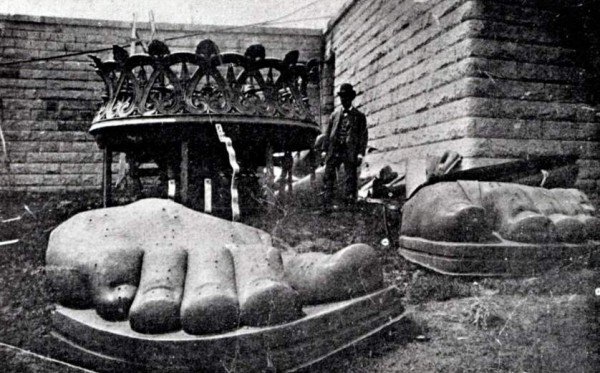The feet of the Statue of Liberty.