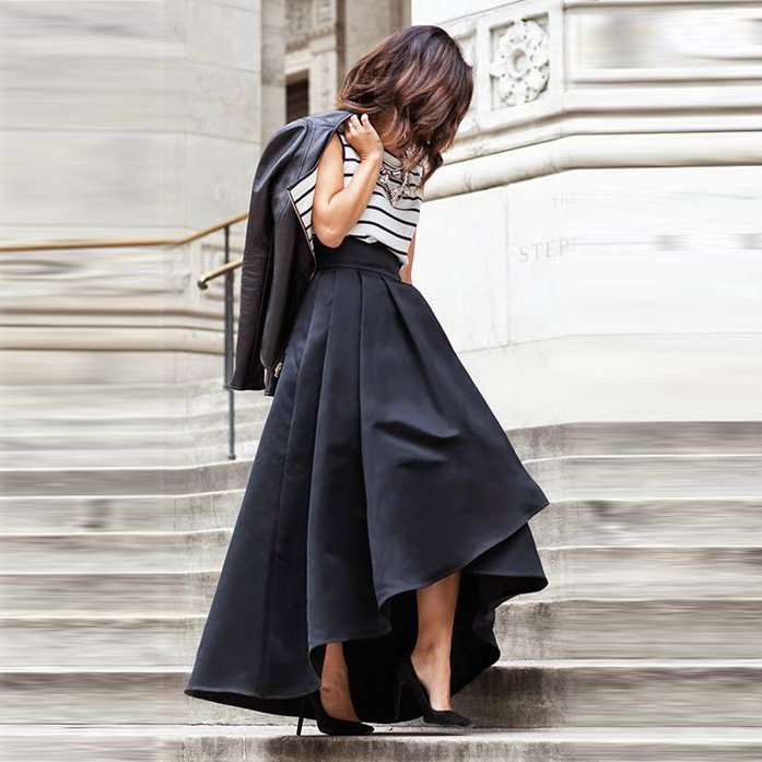 Awesome-High-Low-font-b-Black-b-font-font-b-Skirt-b-font-Pleats-font-b