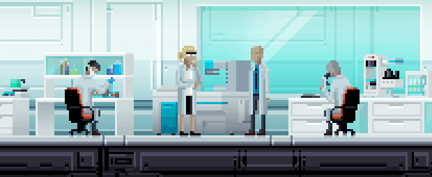 paradise-lost-first-contact-pixel-art-videogame-animation-test-lab-conversation-scientist-asthree-works